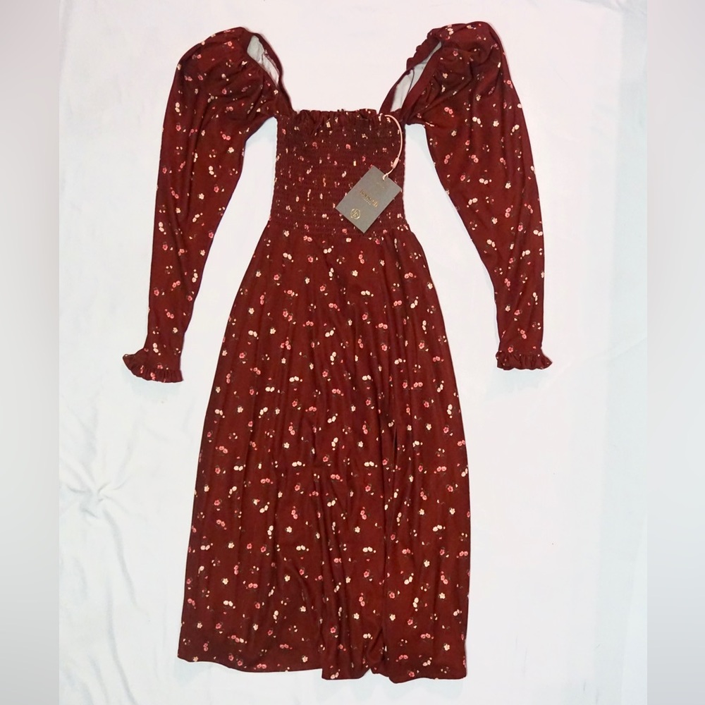 House of CB Falabella Wine Floral Midi Dress - Size XS NWT